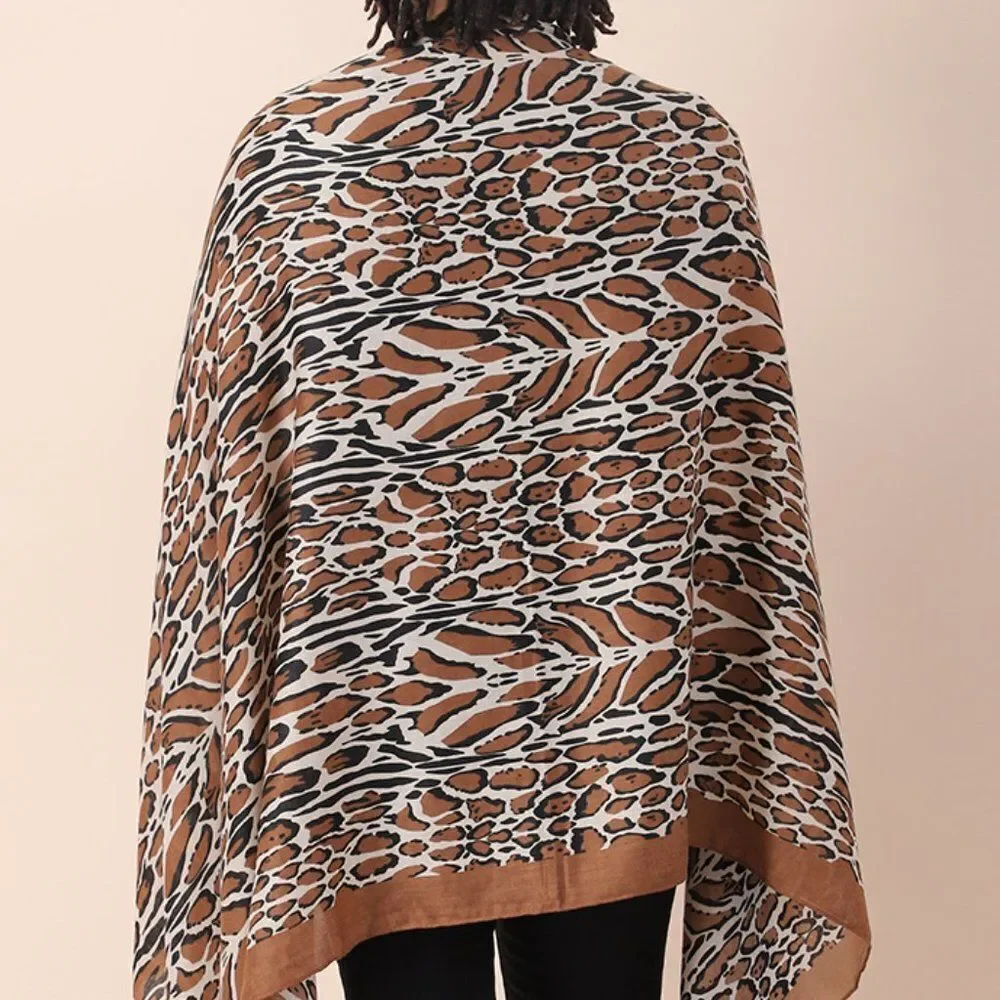 Leopard Pattern Cotton & Linen Scarf Beige and Brown